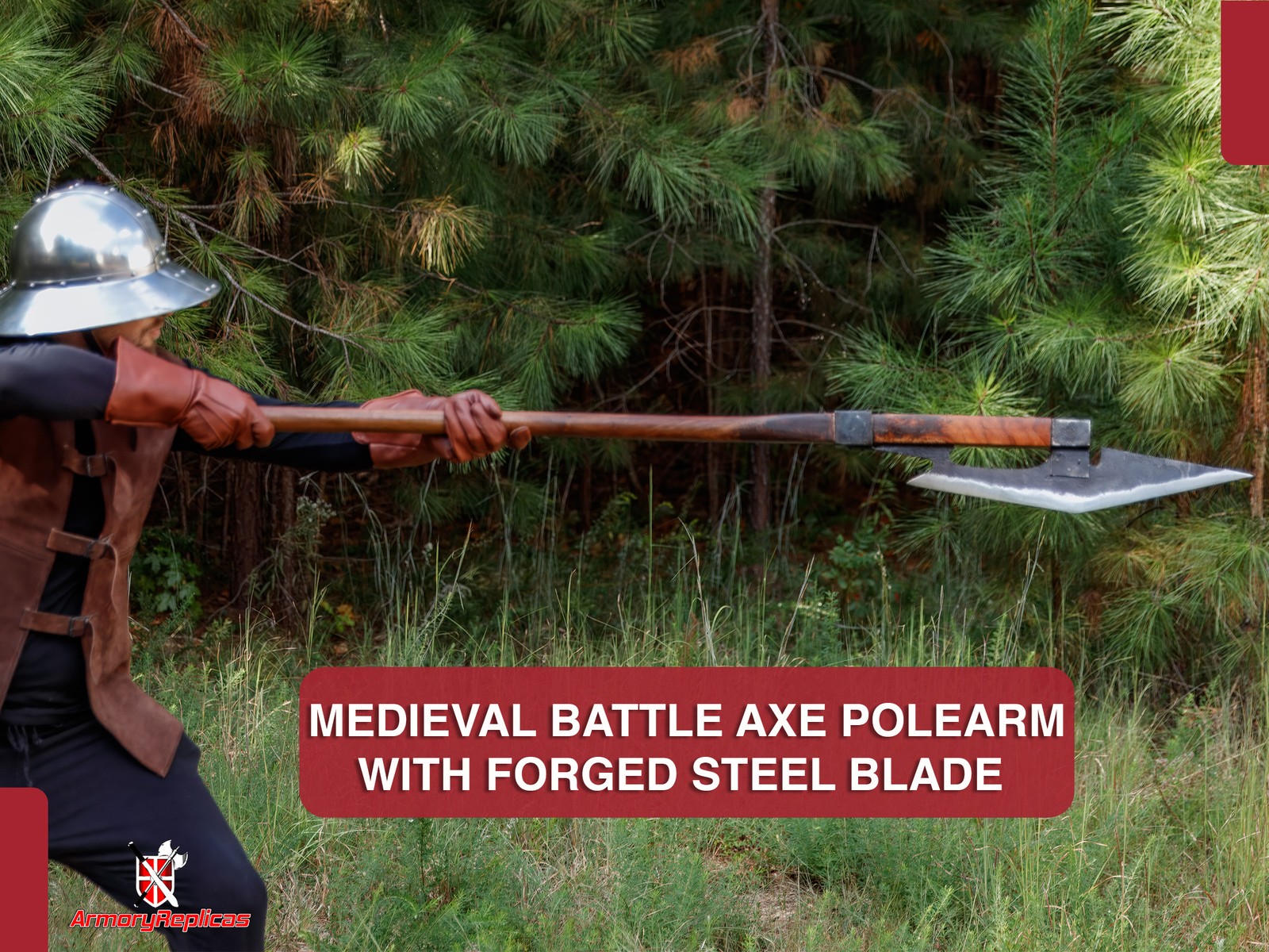 63" Medieval Battle Axe Polearm Forged Steel Full Size Weapon Viking Display