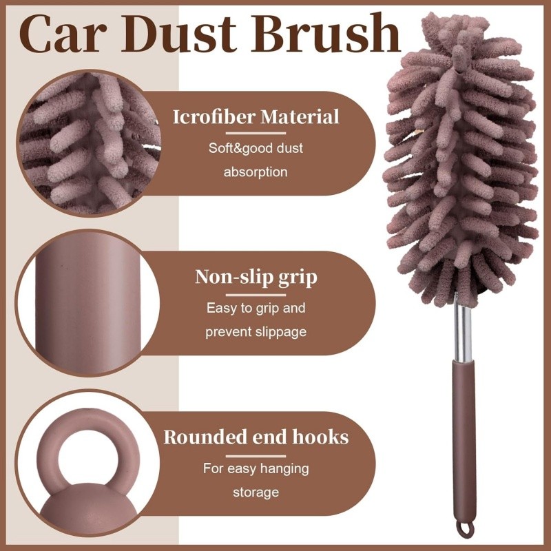 2 PCS Car Interior Duster with Extension Pole, Microfiber Duster with Bendable