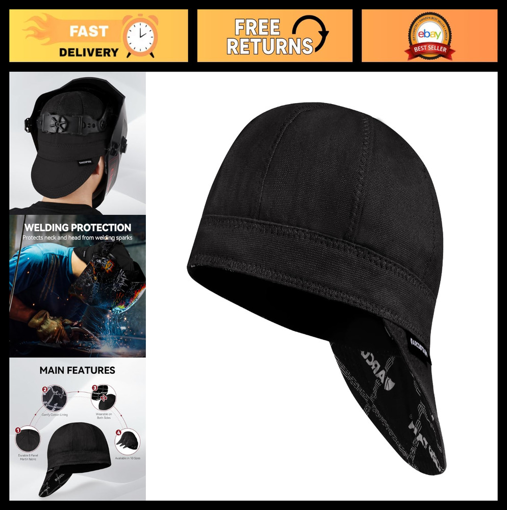Reversible 8 Panel Welding Cap - Fireproof Cotton Protective Headgear for Men &
