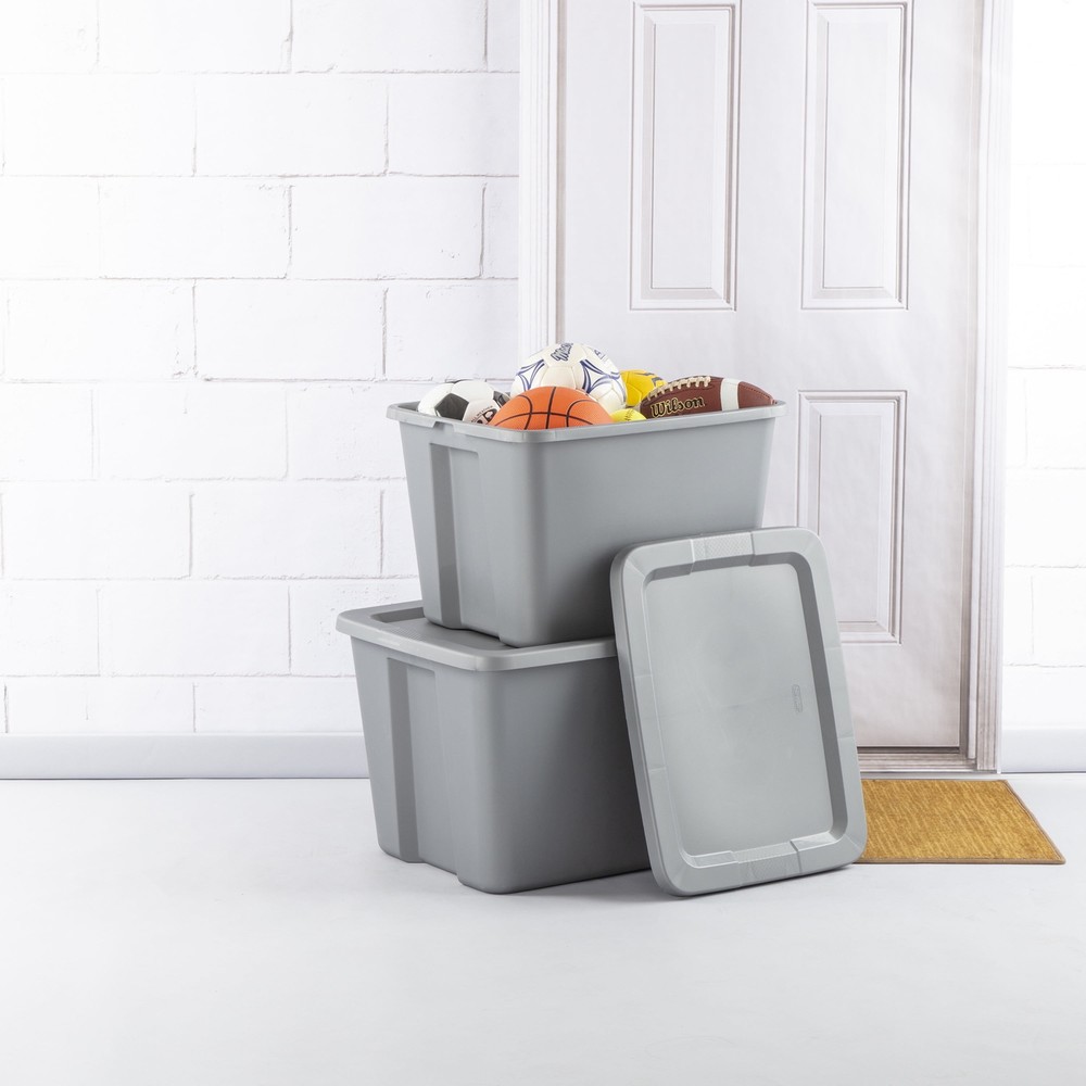 Large Storage Bin, 18 Gallon Plastic Storage Container with Snap-On Lid, Gray