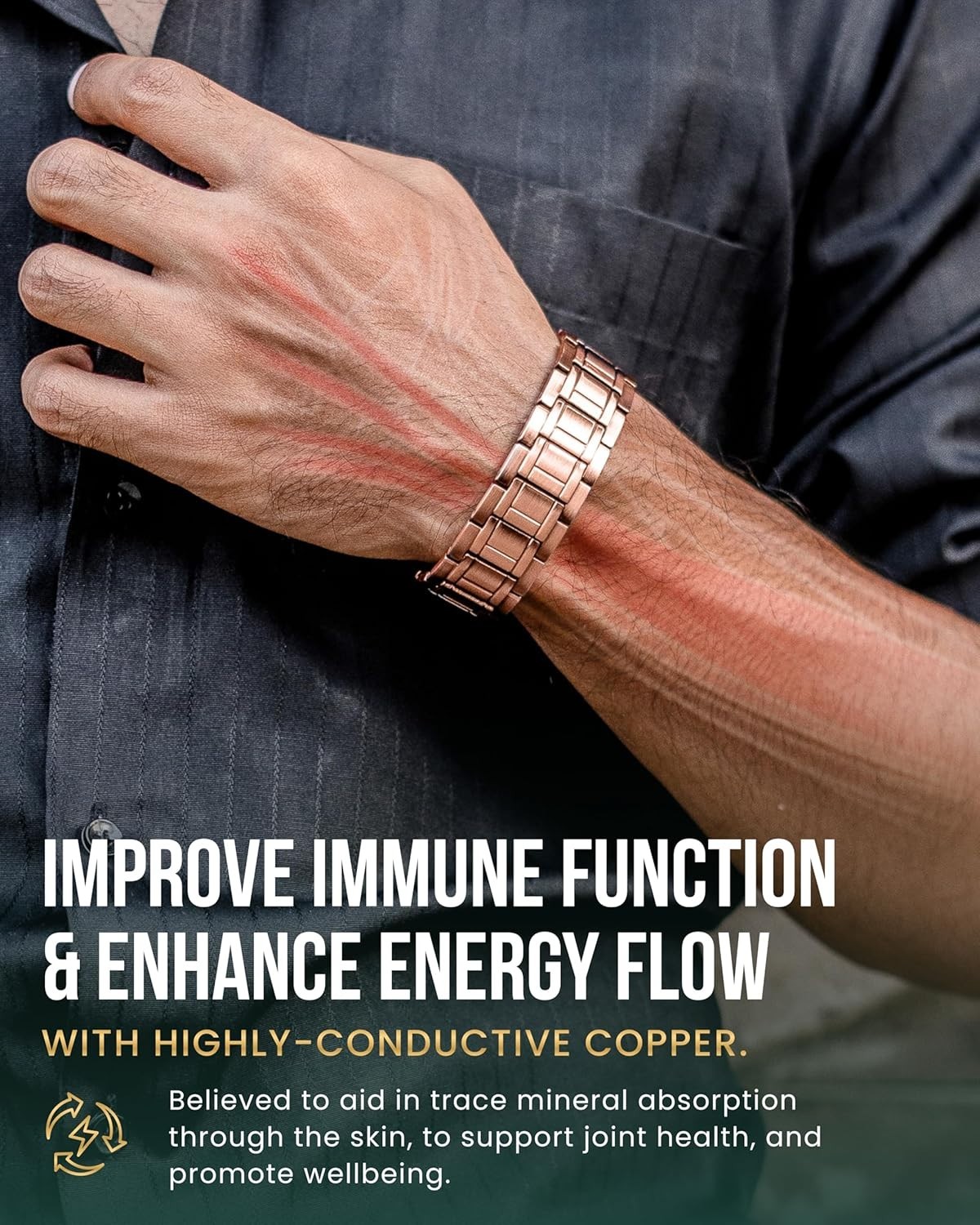 MagnetRX® 3X Strength Copper Bracelet for Men with Magnets Over Clasp and Adjust