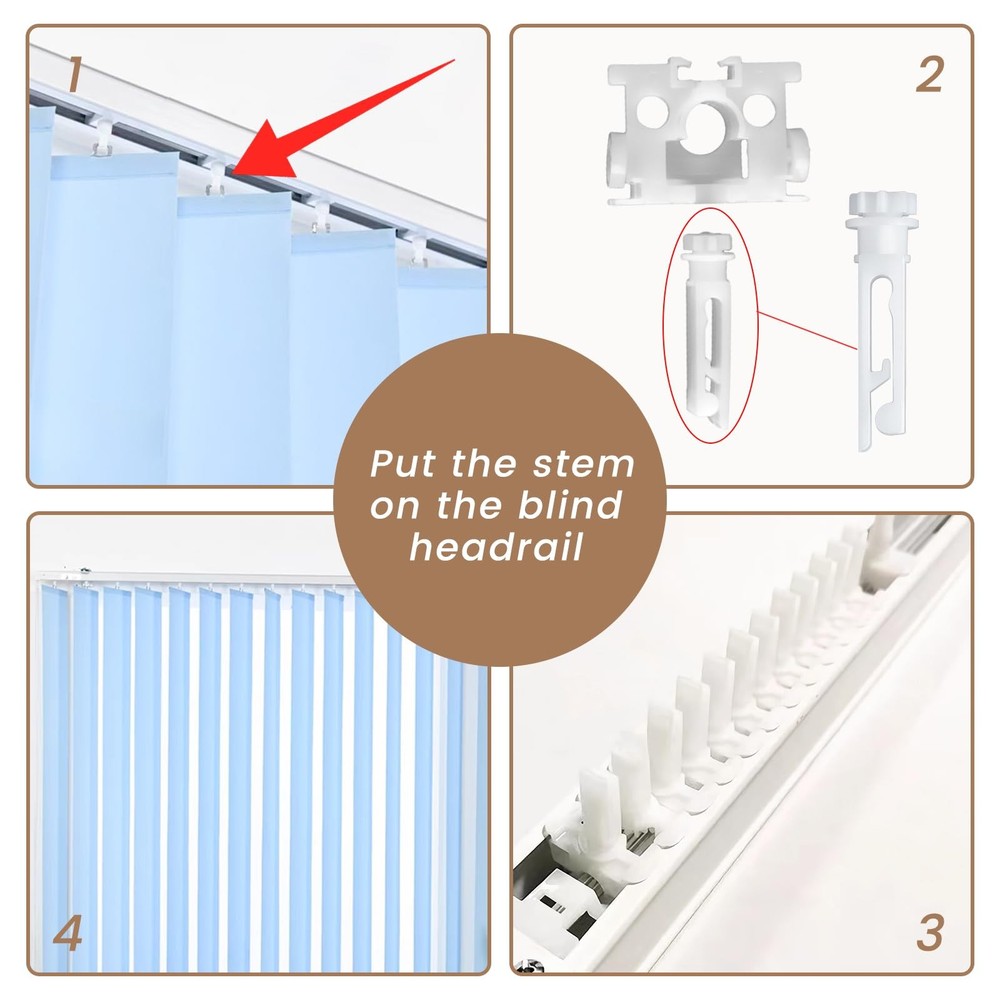 White Vertical Blind Stem Replacement - 12 Pcs for Vanes 12 Pcs,
