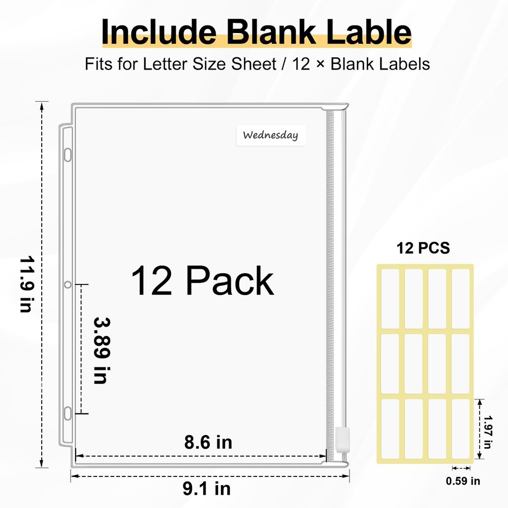Supplies Binder Pouch, 3 Ring, 12 Pack, Clear