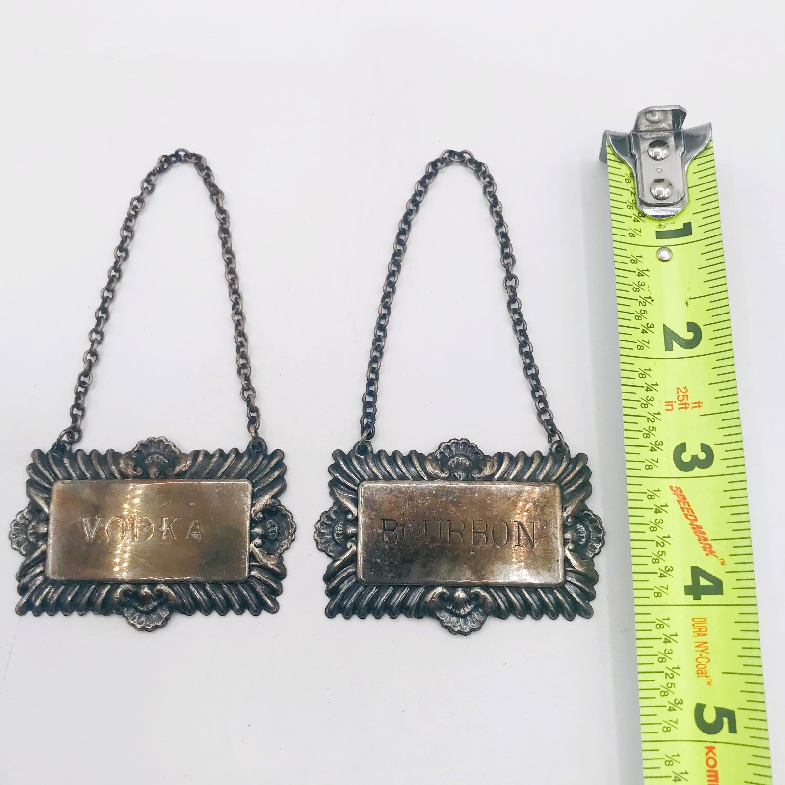 Vtg Plato EPNS Silver Plated Vodka & Bourbon Decanter Labels England SHIPS FREE!