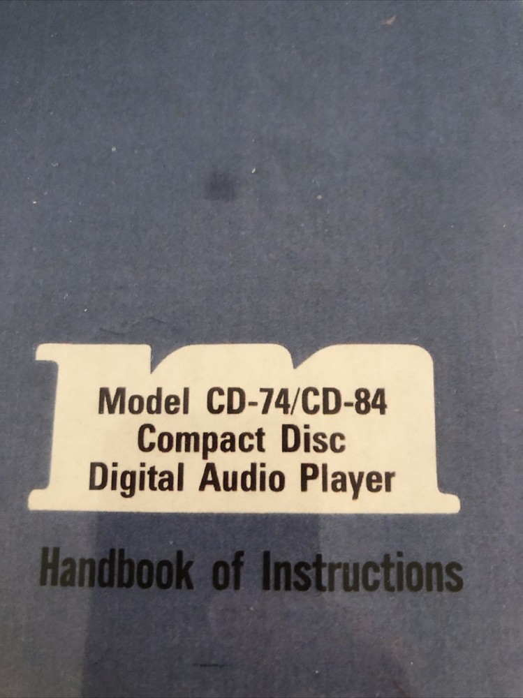 Marantz Model CD-74 /CD-84 CD Disc Player Copy Owner's Manual