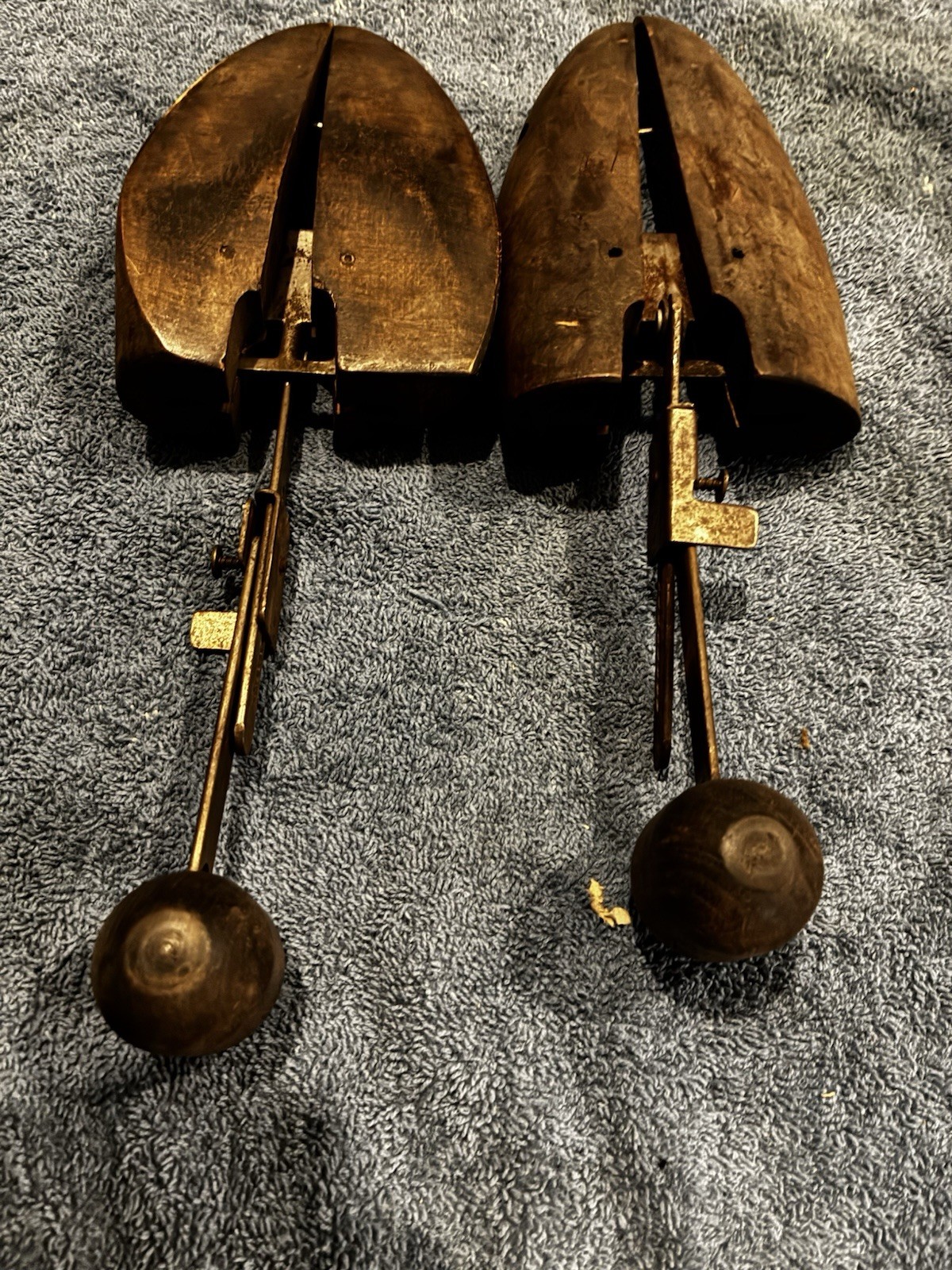 Vintage Pair Wooden Shoe Stretchers Adjustable Metal Handles