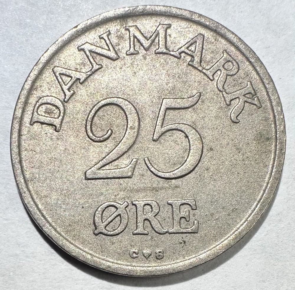 1959 Denmark 25 Ore, XF Key Date!