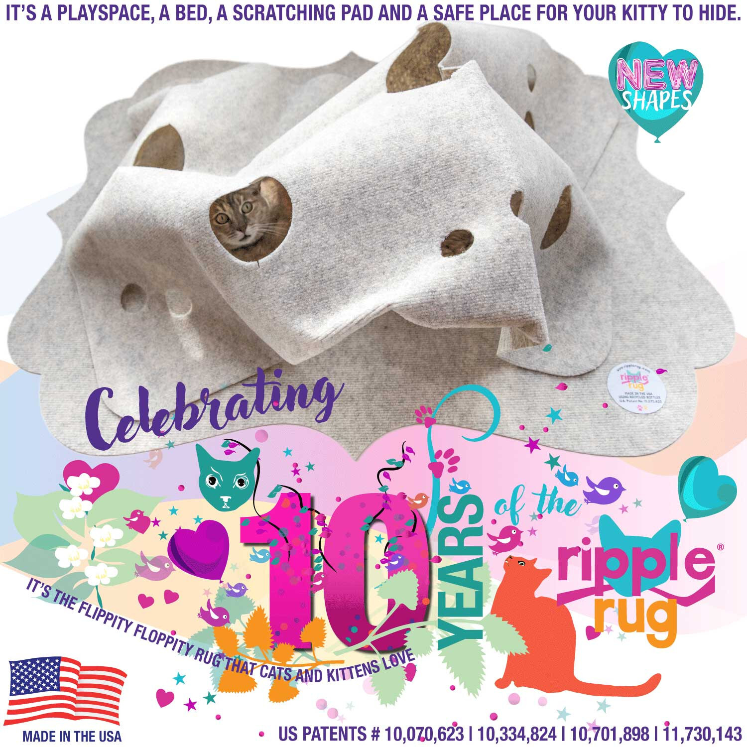 Updated-Ripple Rug Cat Activity Play Mat - Made in USA - We are the Manufacturer