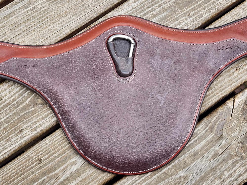 Devoucoux Two-Tone Brown Padded Belly Guard Stud Jump Girth - 54"-135cm - NWT!