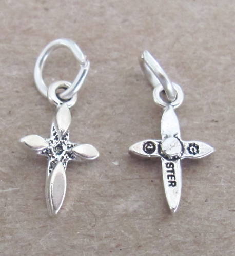 Very small Sterling Silver Star Cross mini tiny charm