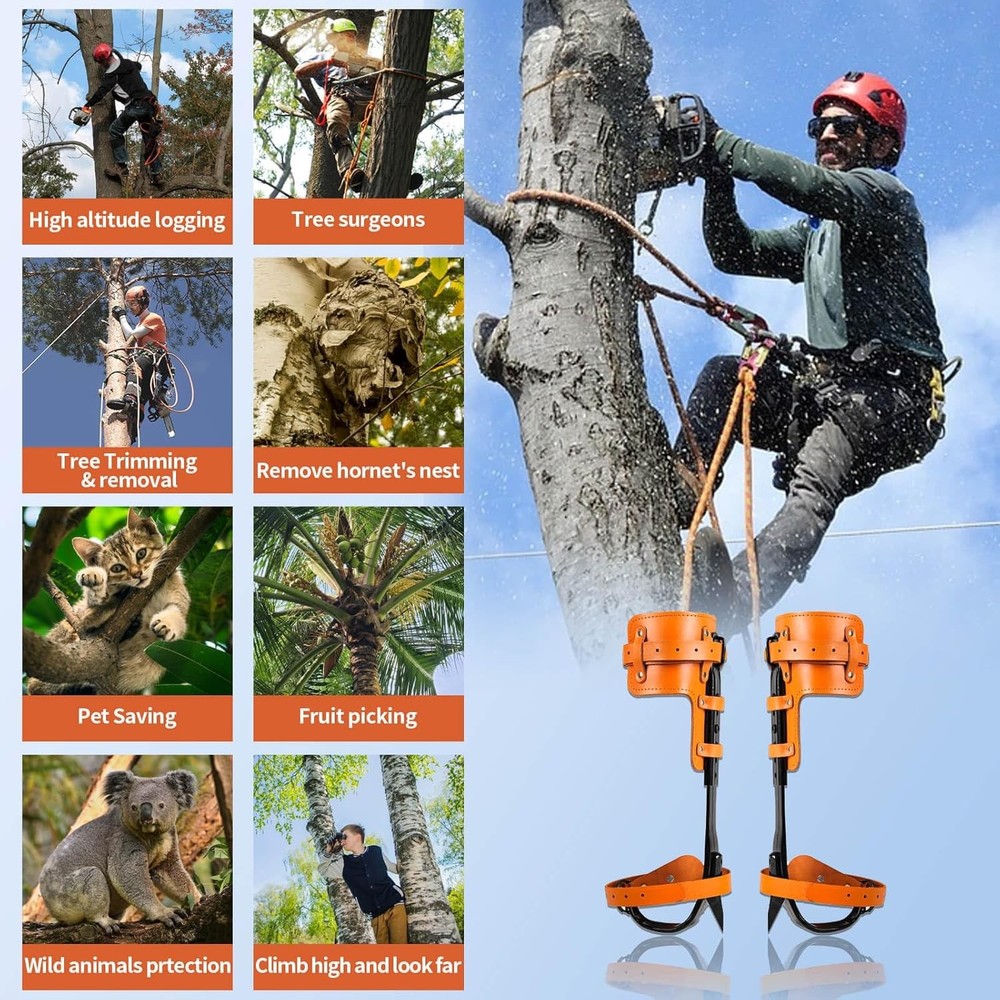 Tree Climbing Gear, Cowhide Leather Tree Climbing Spikes Set