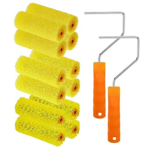 12 Pcs Textured Paint Roller Covers with 2 Frames Set, 4 4",4S+4M+4L+2Frame