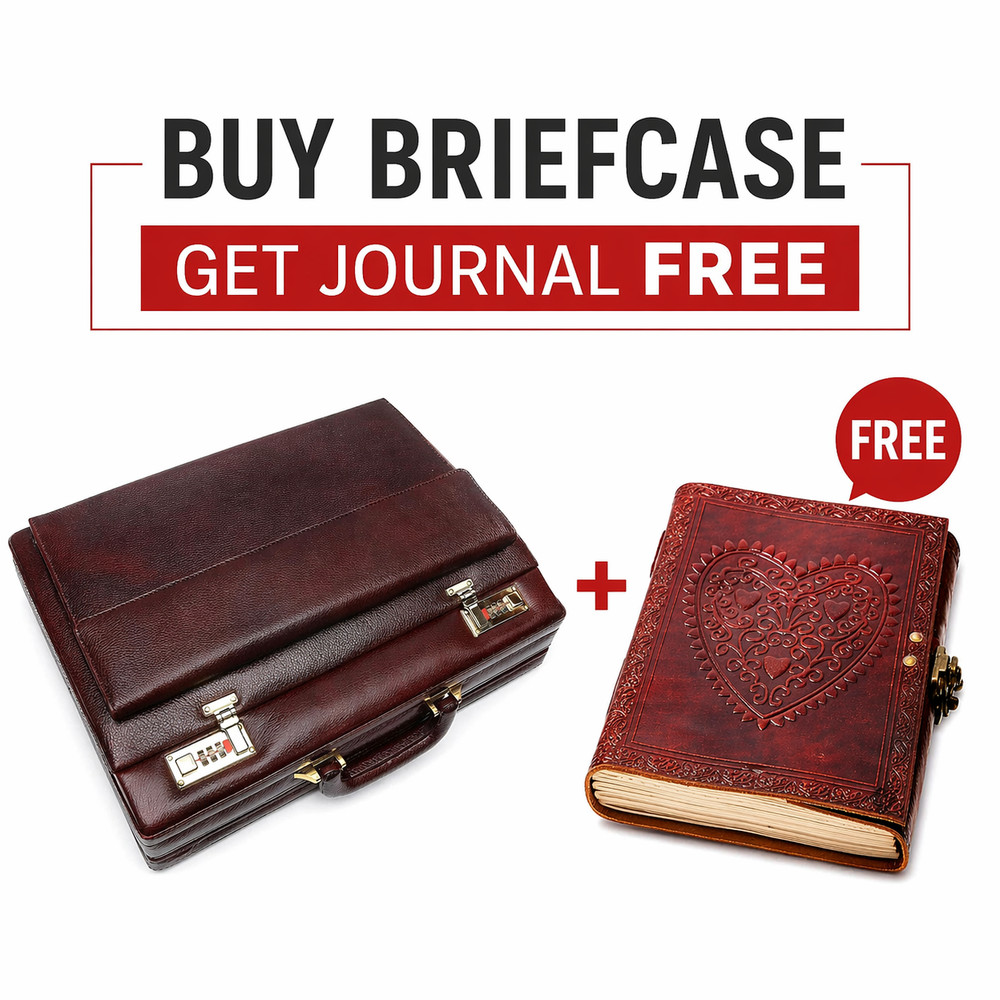 Vintage Leather Notebook Combo Gift Briefcase Set Lined Journal 6x8