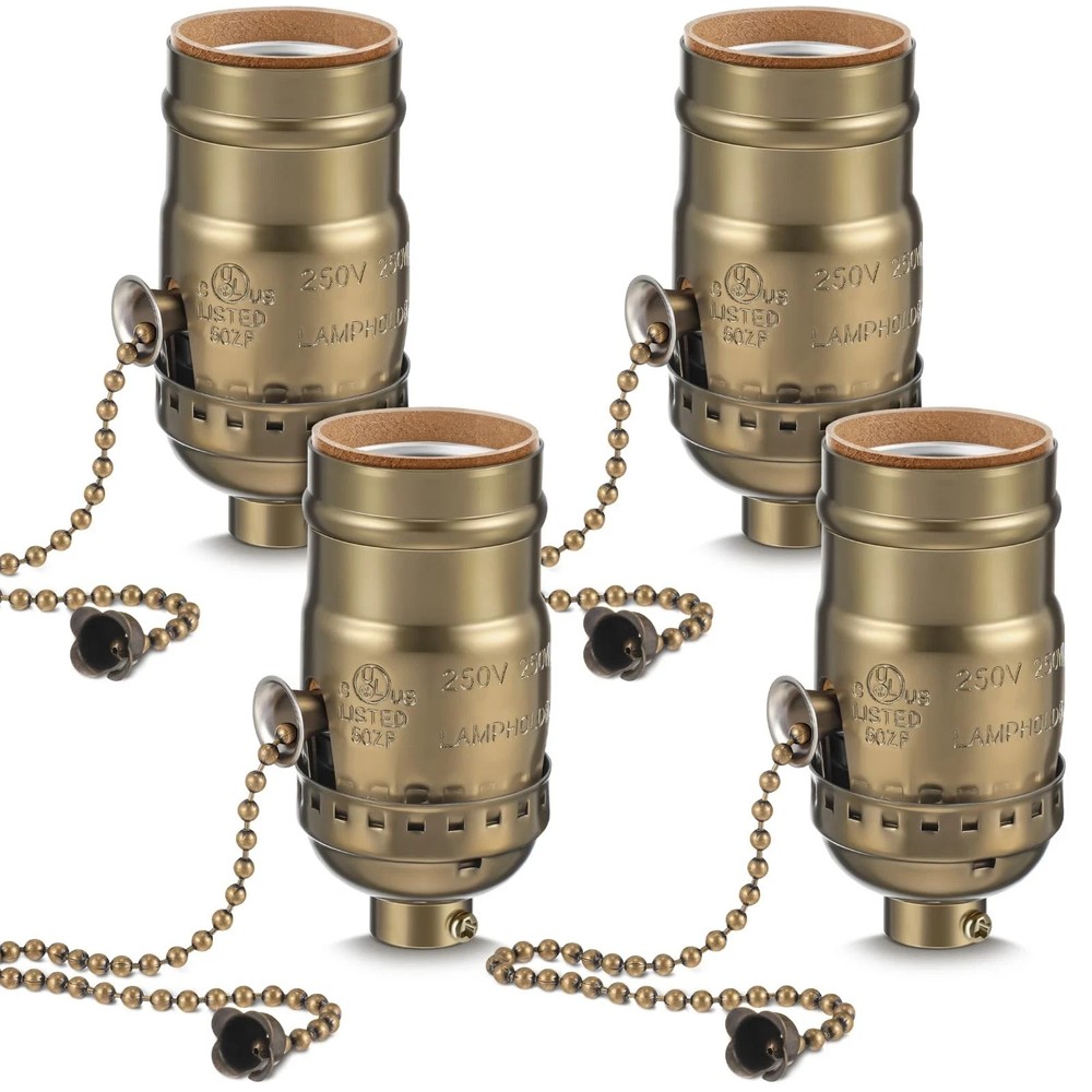 4 Pcs Pull Chain Lamp Socket Replacement, E26 Standard Threaded Base, Light S...