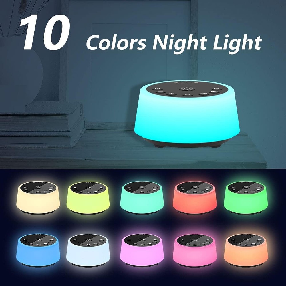 White Noise Machine with Night Light, 25 Sounds, Timer, Memory Function