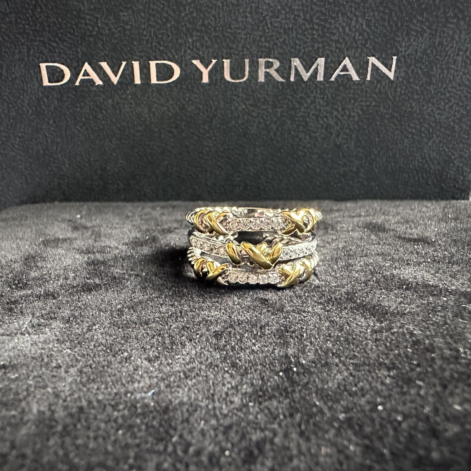 David Yurman Petite Helena Wrap Three Row Ring 925 with 18K Gold Diamonds sz 8