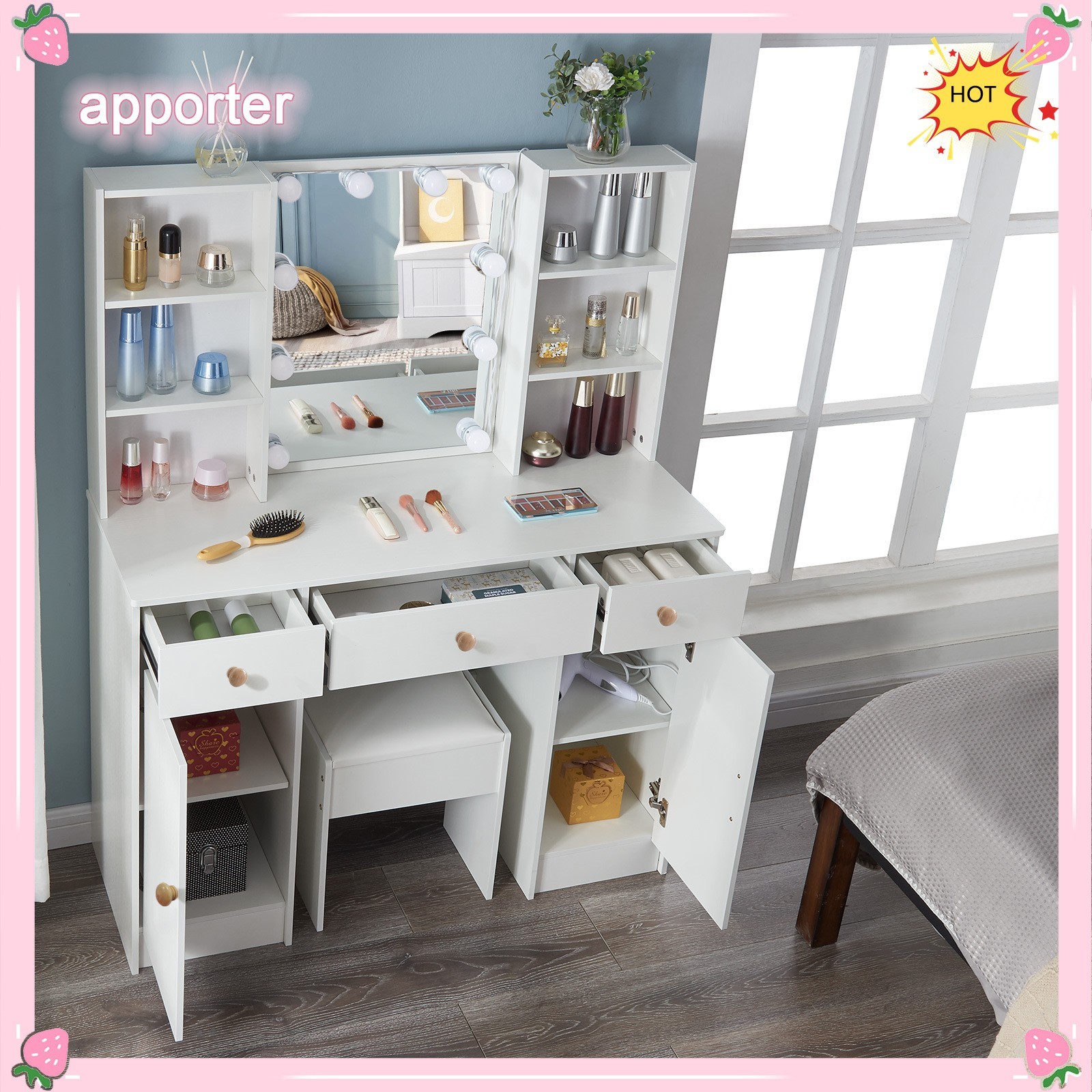 10 Bulbs Lights LED Mirror Bedroom White Makeup Dressing Vanity Table