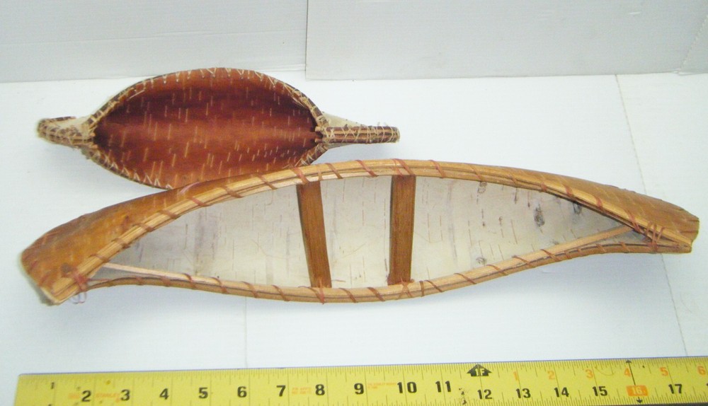 2 Vintage Hand-Made Birch Bark Canoes