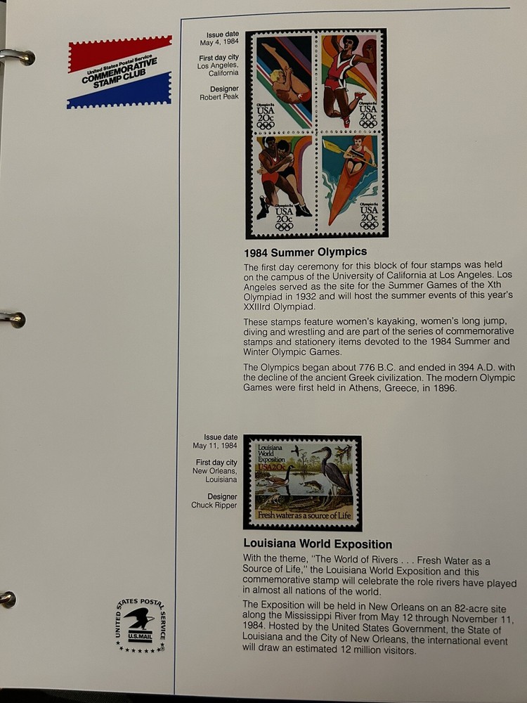 USPS Commemorative Stamp Club Binder W/ 23 Sheets Of Stamps