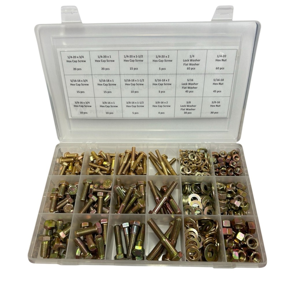 539 piece Grade 8 Coarse Thread Hex Bolt Nut & Washer Assortment Kit