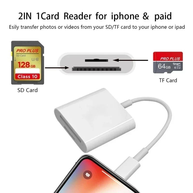 Lightning to SD Card Reader Adapter Camera Memory Card Reader for iPhone iPad
