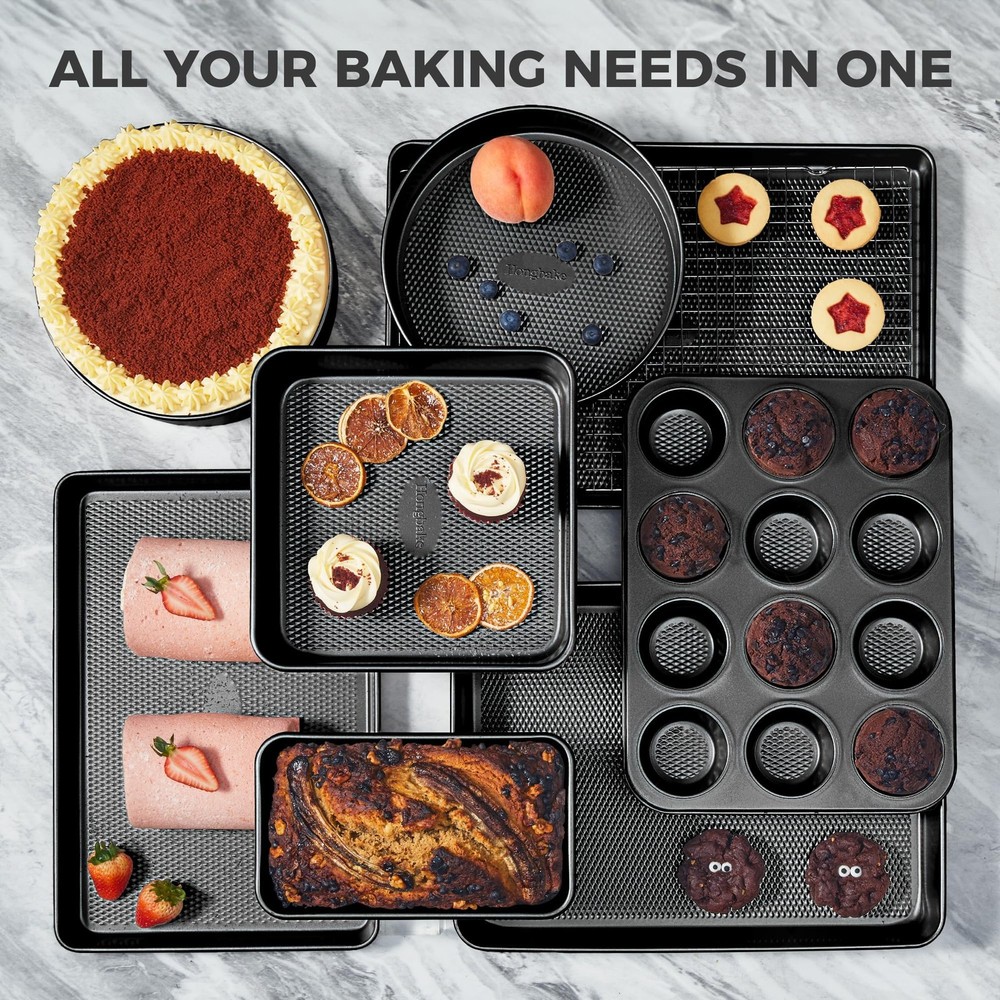 9-Piece Baking Pans Set Nonstick, Stackable Non Toxic Bakeware Sets with Diam...