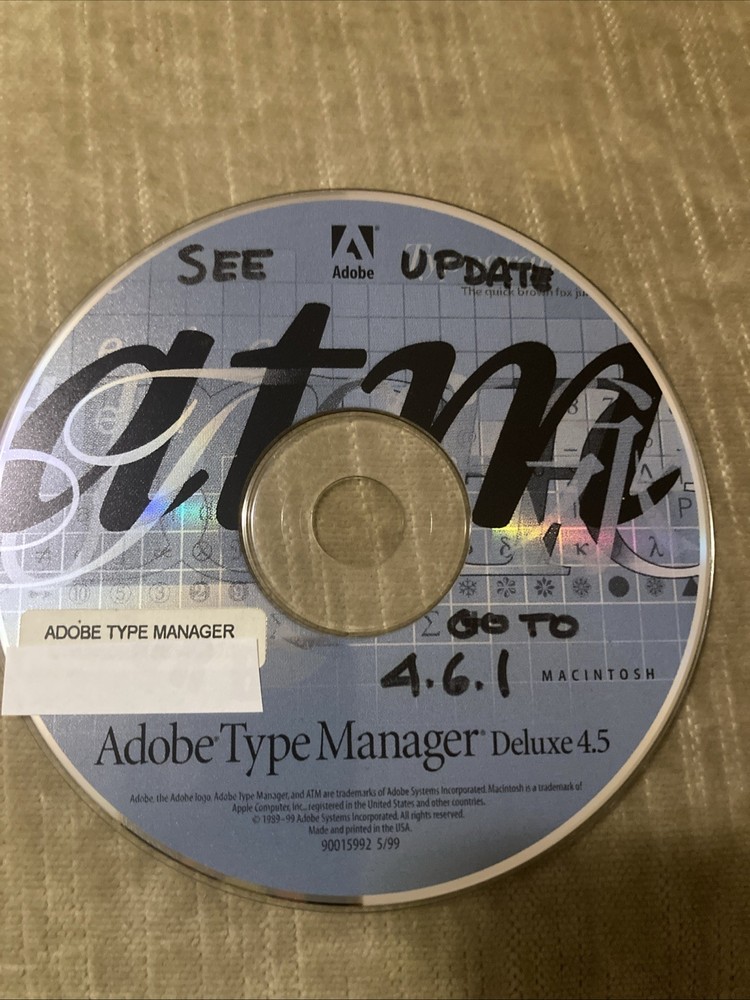 ADOBE TYPE MANAGER DELUXE 4.5 CD-ROM for MAC with Serial Number.