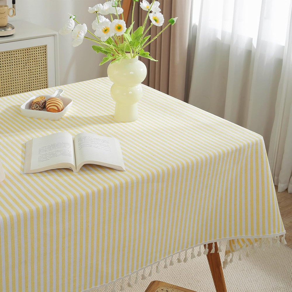 Striped Tablecloth Rectangle Tablecloths Cotton Blend Table Cloth Washable Table