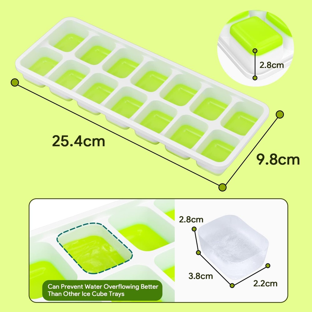 Ice Cube Trays Silicone with Removable Lid Easy Release 4 Pcs
