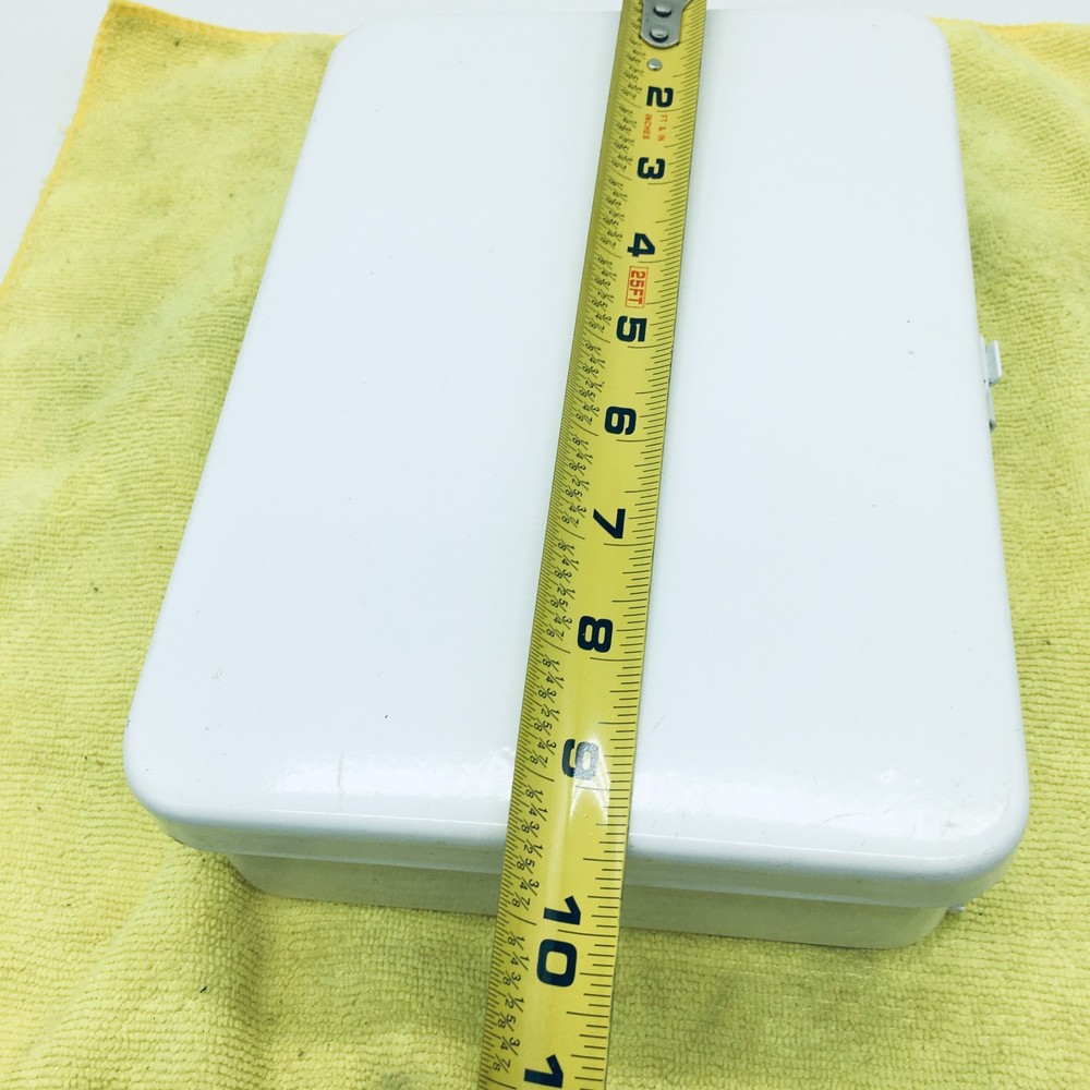 Vintage White Solid Steel Container Storage Tool box 7"X10" Medium