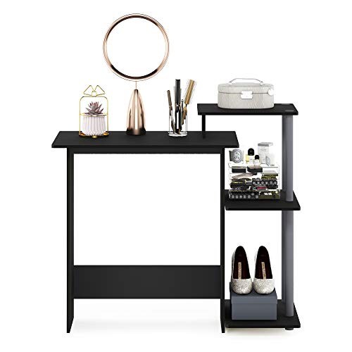 Efficient Home Laptop Notebook Computer Desk Black/Grey Square Side Shelves