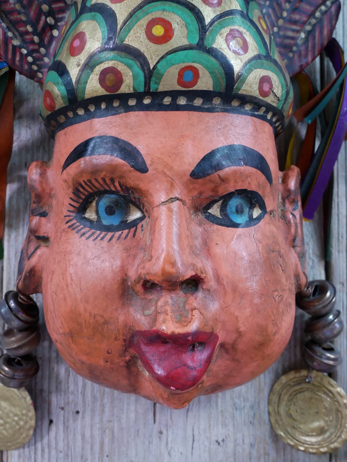 Merman Face & Fish Tail Mask Wood Hand Carved Painted Guerrero Mexican Folk Art