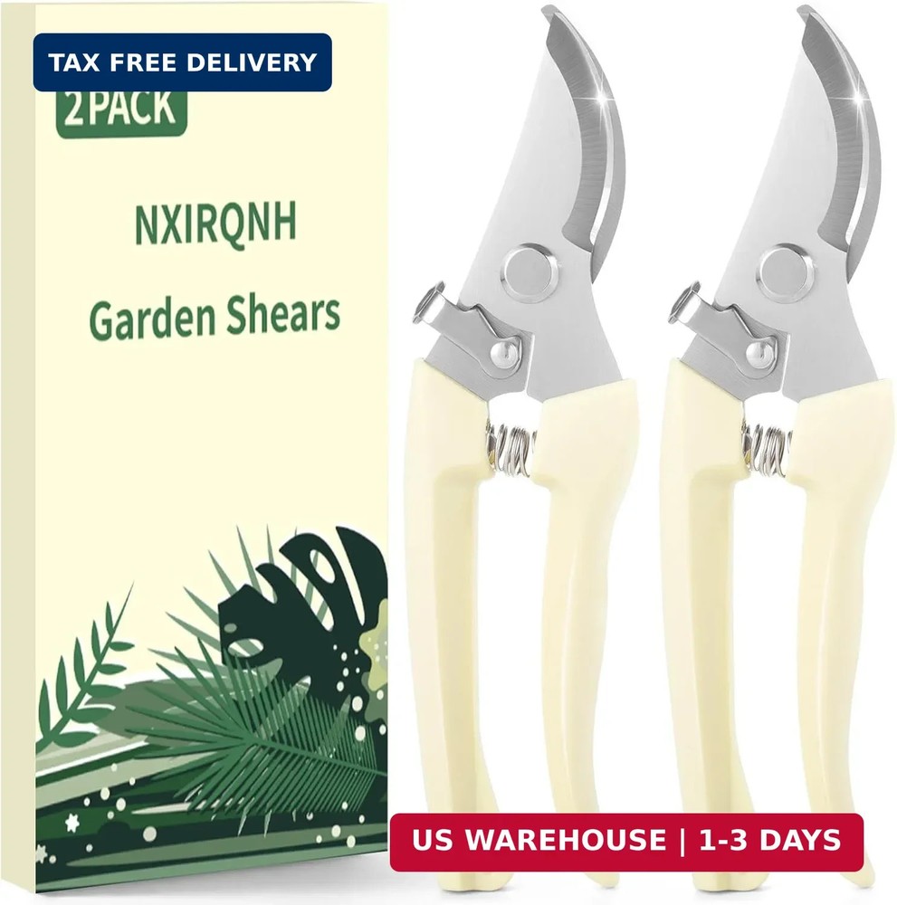 2 Pack Gardening Pruning Shears, Sharp Bypass Blade Garden Shears, Stainless Ste