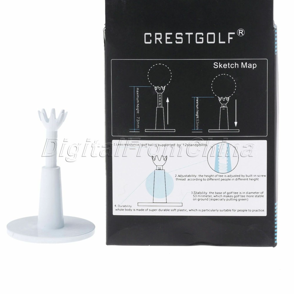 White Practice Golf Range Tees Adjustable Height Range from 2.08-2.88" 2Pc/Set