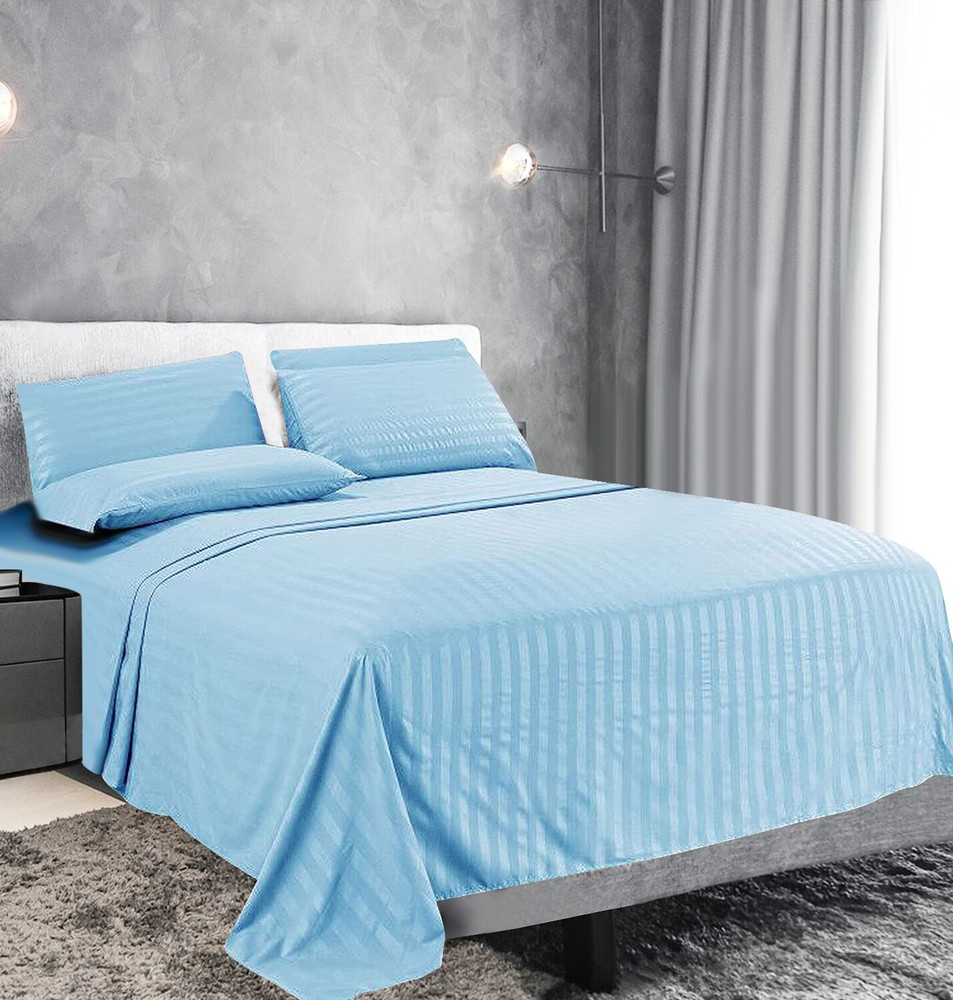 Fine 400 Thread Count 100% Cotton Sateen Bed Sheet Dobby Stripe