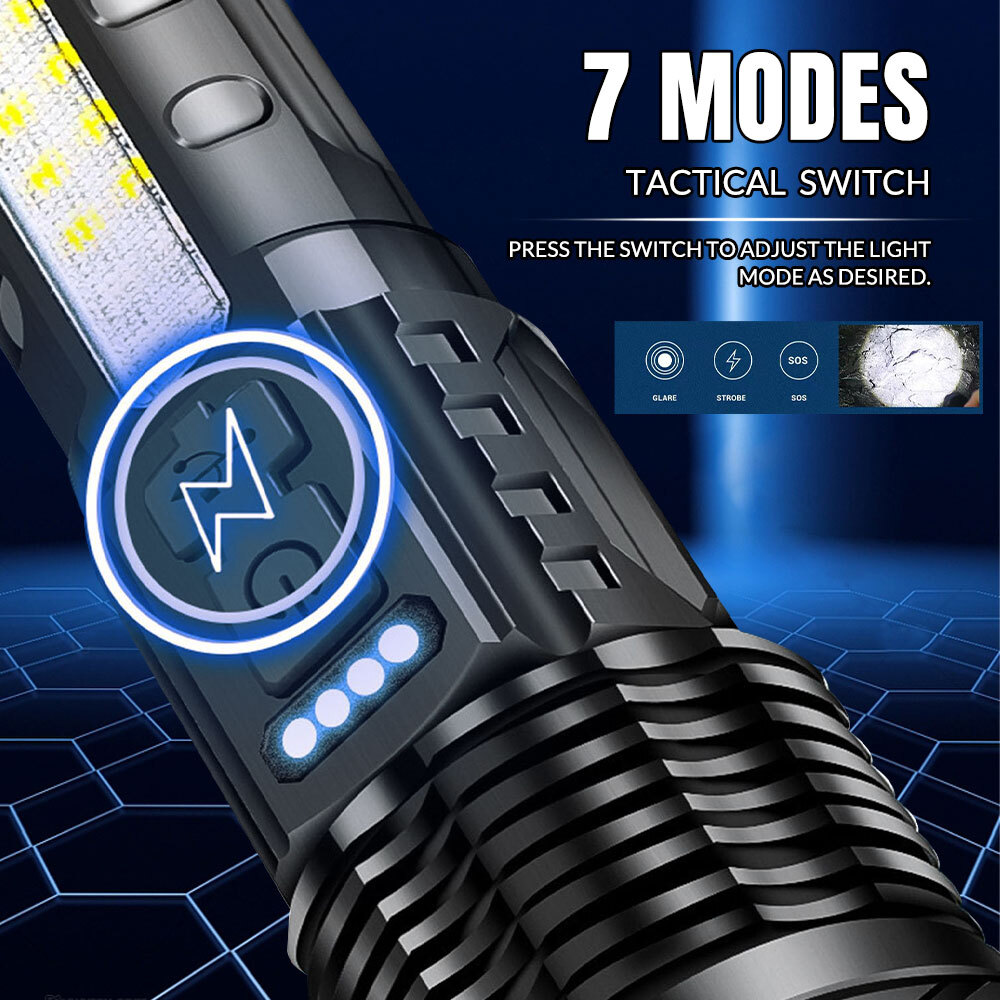 15000000LM Super Bright LED Flashlight Tactical USB Rechargeable LED Work Light