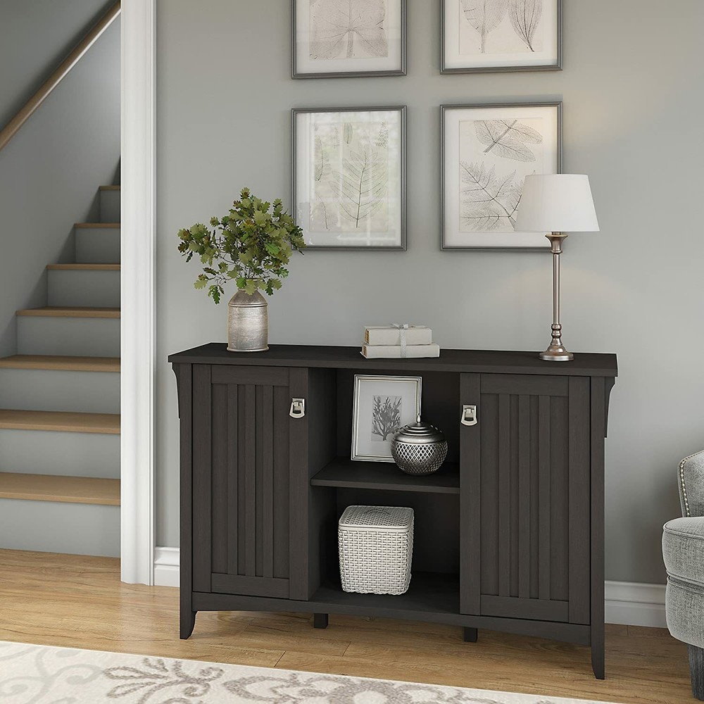Solid Black Wooden Buffet Console Storage Cabinet China Server 2 Doors Curio