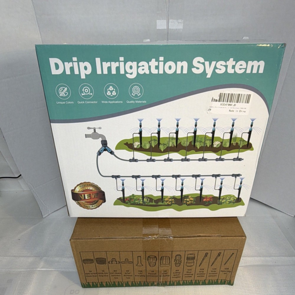 Complete Drip Irrigation Kit Quick Connector Adjustable Flow 28 Emitters Garden
