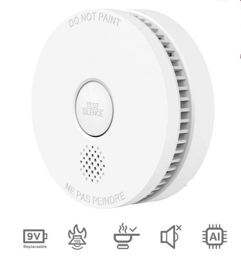 2 Pack Photoelectric Smoke Detector, Replaceable 9v Battery, GS509A