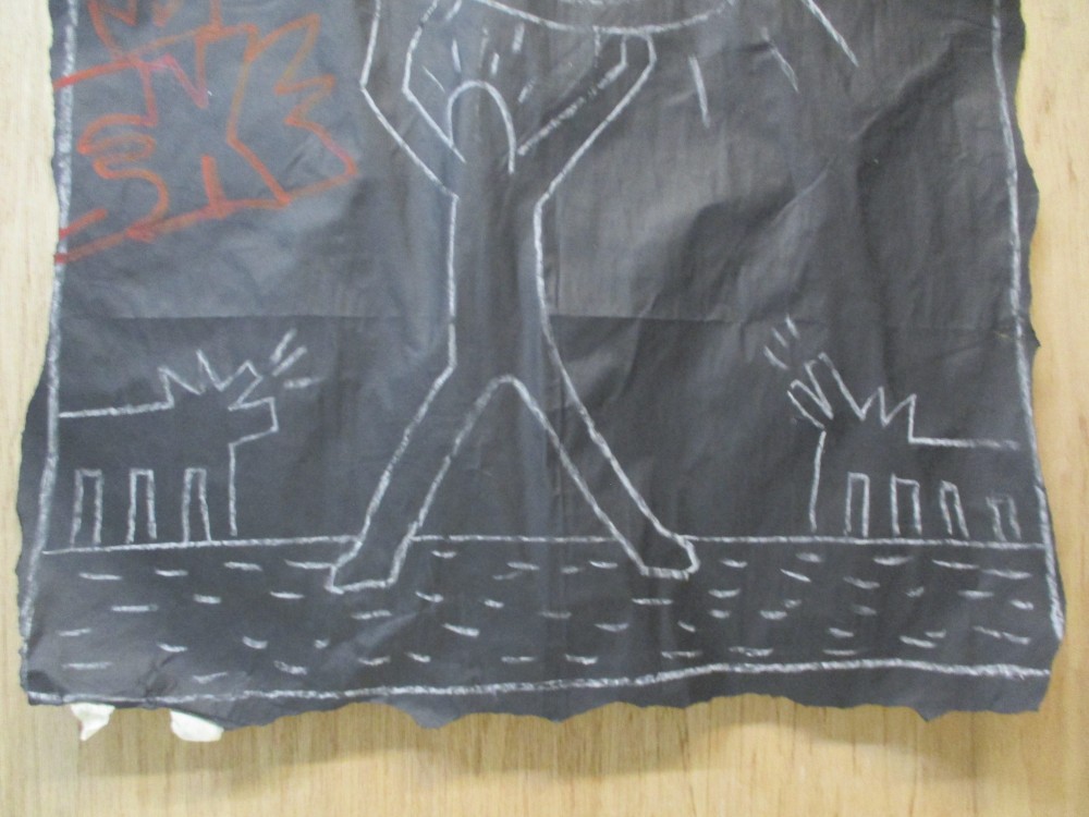 SUBWAY DRAWING chalk on black paper NYC 1980s Urban Art Graffiti - KEITH HARING