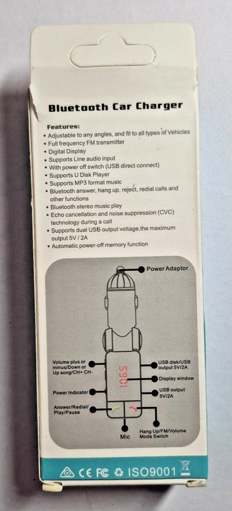 Bluetooth Car Charger Dual USB 5V/2A