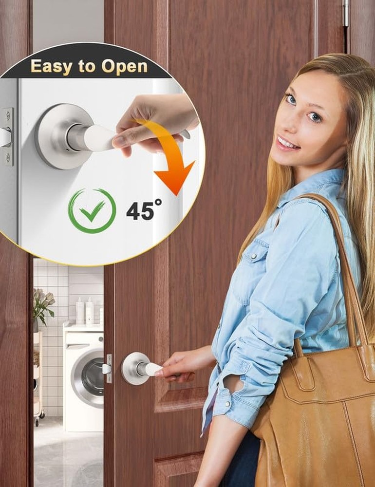 Mengico 2 Pack Satin Nickel Modern Interior Passage Door Knobs, Keyless Door ...
