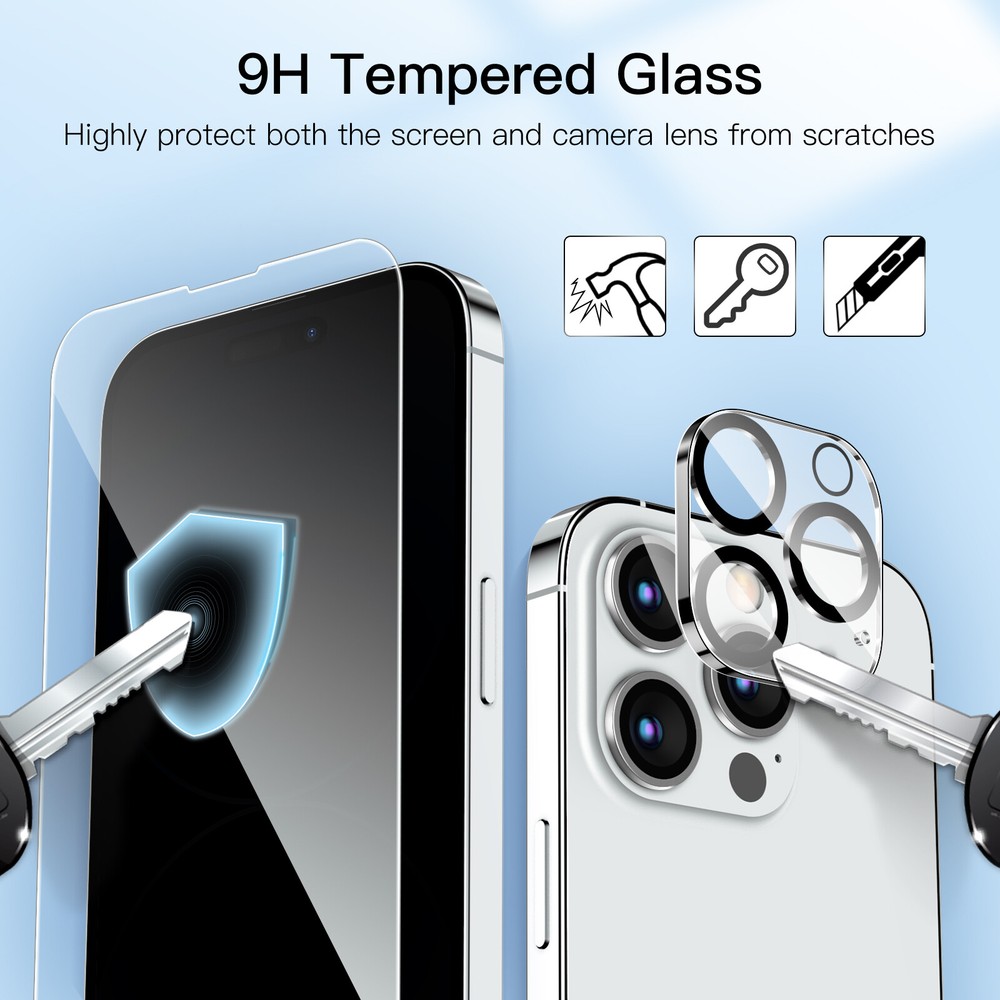 Full Coverage Screen Protector for iPhone 14 Pro Max with Camera Lens Protector