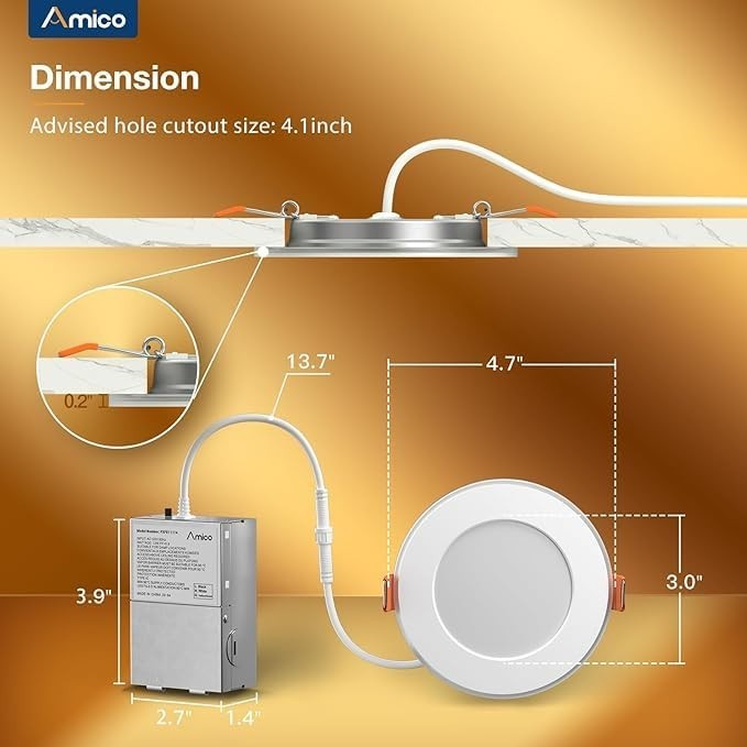 2 Pack 4" Dimmable LED Recessed Ceiling Light, 5CCT Ultra-Thin Downlight, 700LM