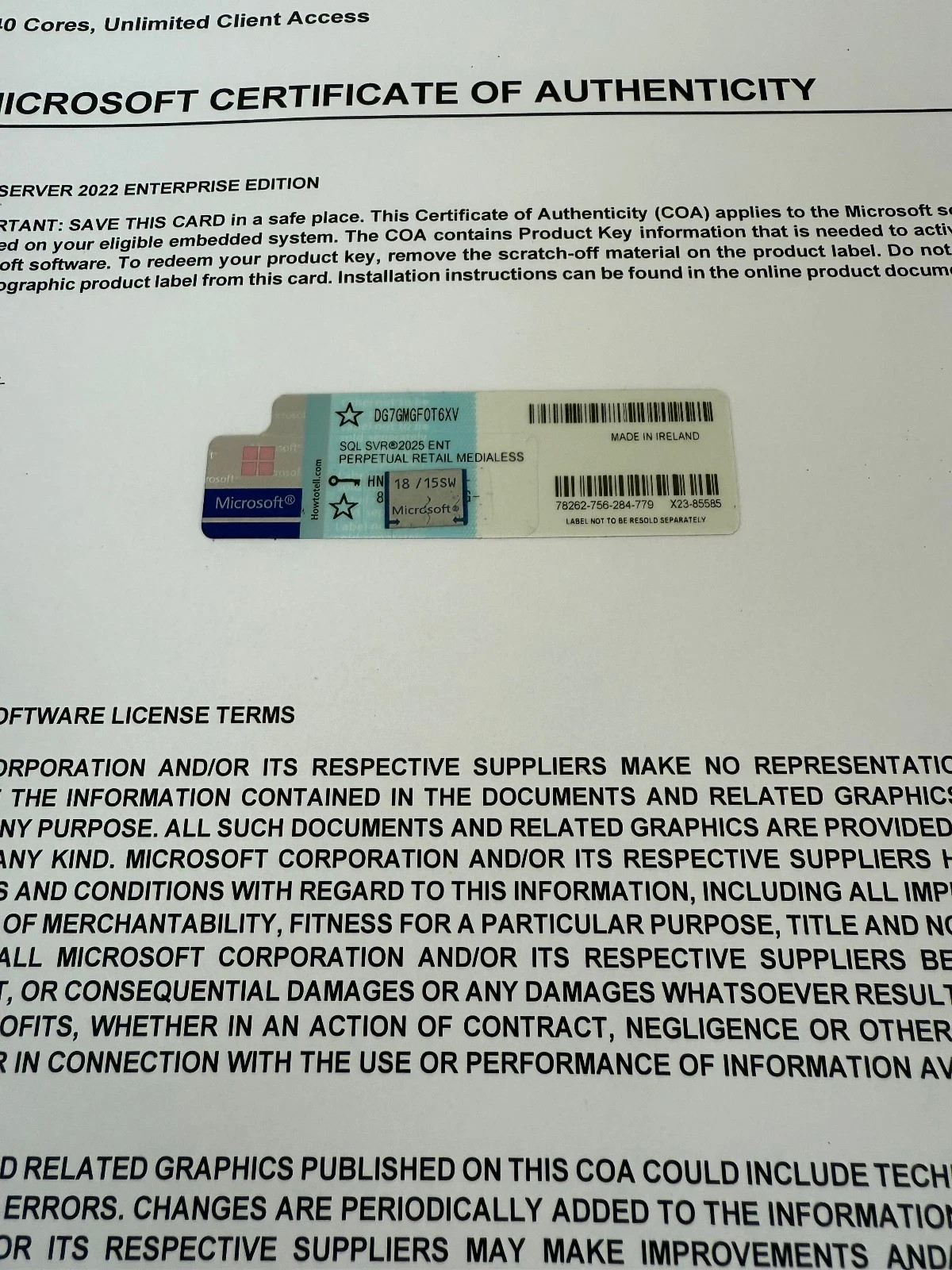 Microsoft SQL Server 2025 ENTERPRISE 40 Core Unlimited User CALs CoA GENUINE