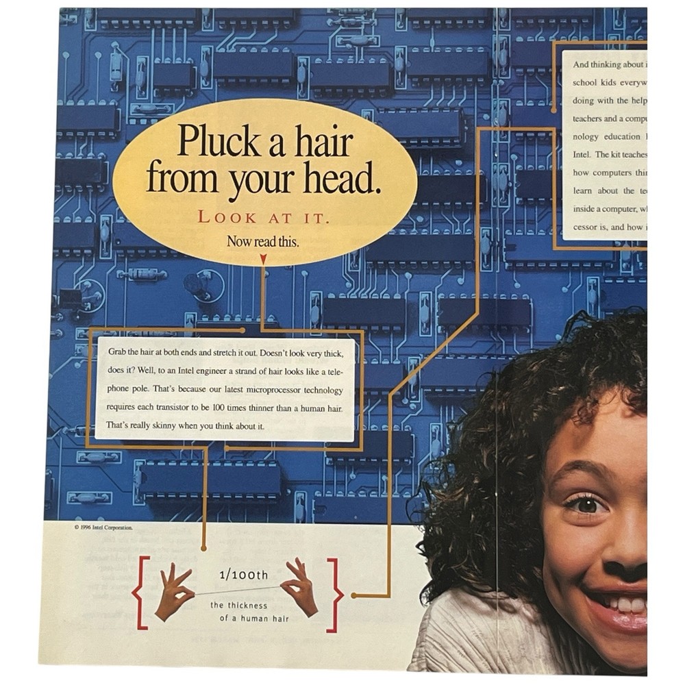 Intel 2 Page PRINT AD Microprocessor Technology Pluck A Hair From Your Head