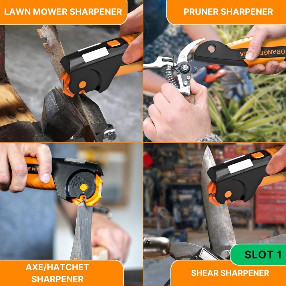 Orange Ninja Versatile Sharpening Bundle – All-In-1 Sharpener for Lawn Mower Bla