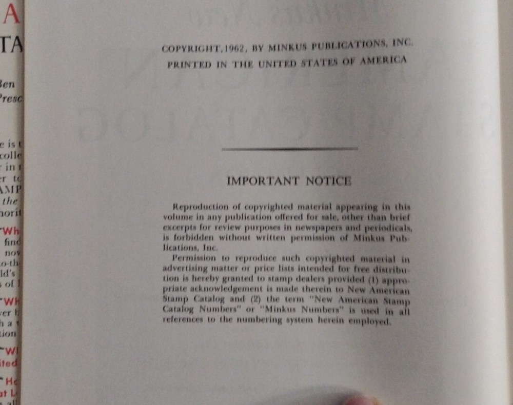 Minkus New American Stamp Catalog 1963 Edition with Dust Jacket