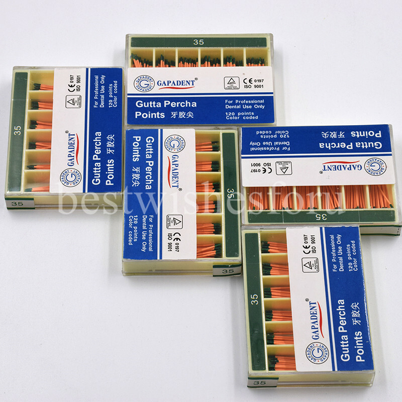 Dental Gutta Percha Points Label 120 Points Color Coded GP 35# Green Flexible
