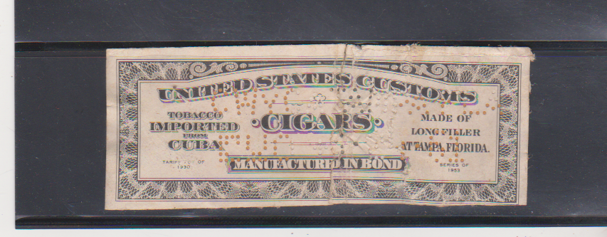 TCB 22 United States Customs Stamp For Imported Cigars from Zuba Series 1953